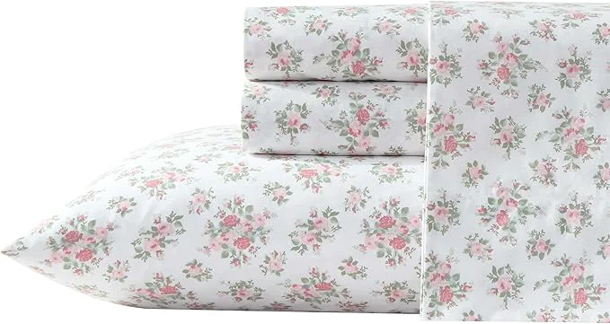 Proven Laura Ashley – Sheets Cotton Percale Bedding with Matching Pillowcase Crisp amp Breathable Deep Pocket Fully Elasticized Leanna Rose Pink Twin Secure