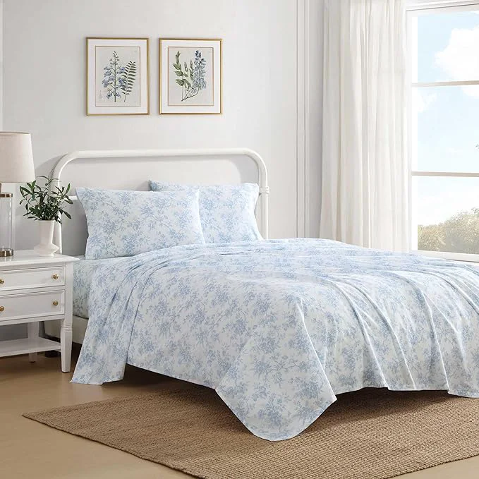 Quality Laura Ashley – Twin Sheet Set Crisp amp Cool Cotton Percale Bedding with Deep Pockets Lightweight for Year Round Comfort Bed Sheets with Matching Pillowcases Walled Garden Blue Functional