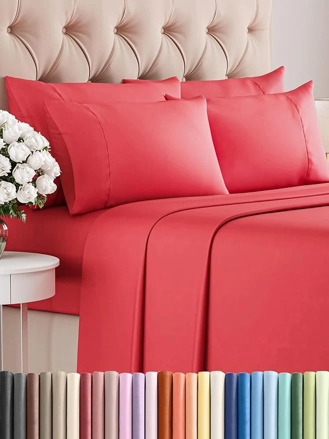 Exclusive King 6 Piece Sheet Set – Comfy Breathable amp Cooling – Ultra Soft Hotel Luxury Bedding Set with 8-16 Inch Deep Pockets – 1 Flat amp 1 Fitted Sheet amp 4 Pillowcases – Cozy Wrinkle amp Easy Care – Red Solid