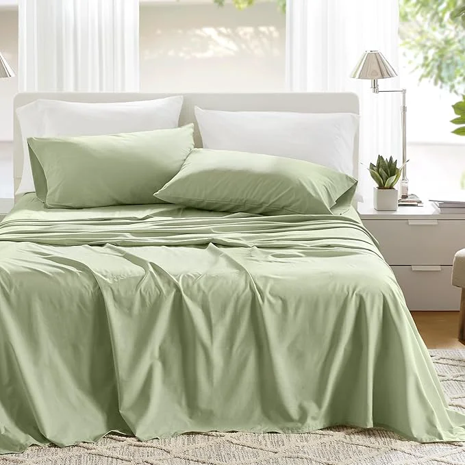 High-End Comfort Spaces Cotton Sheets Queen Breathable amp Soft Cotton Sheets Naturally Cool Cotton Bed Sheets with 14 quot Elastic Pocket Fits up to 16 quot Mattress All Seasons Sheet Set Sage Green 4 Piece Exclusive
