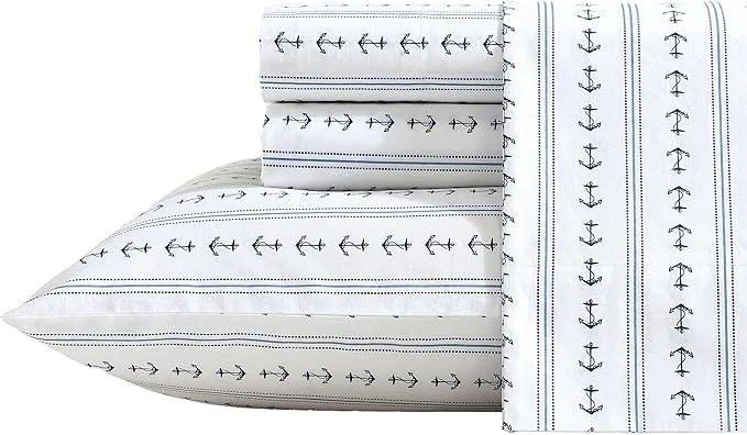 First-Class Nautica – Sheets Cotton Percale Bedding Set with Matching Pillowcase Crisp amp Cool Deep Pocket Anchor Lines Blue Twin Contemporary
