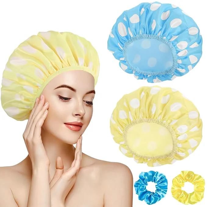 Safe WSICSE 2 Packs Large Shower Cap Waterproof Reusable Shower Cap Double Layers Efficient