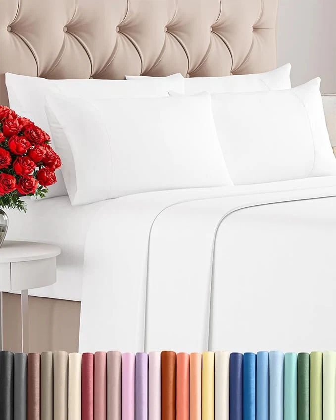 Comfortable Full 6 Piece Sheet Set – Comfy Breathable amp Cooling – Ultra Soft Hotel Luxury Bedding Set with 8-16 Inch Deep Pockets – 1 Flat amp 1 Fitted Sheet amp 4 Pillowcases – Cozy Wrinkle amp Easy Care – White Authentic