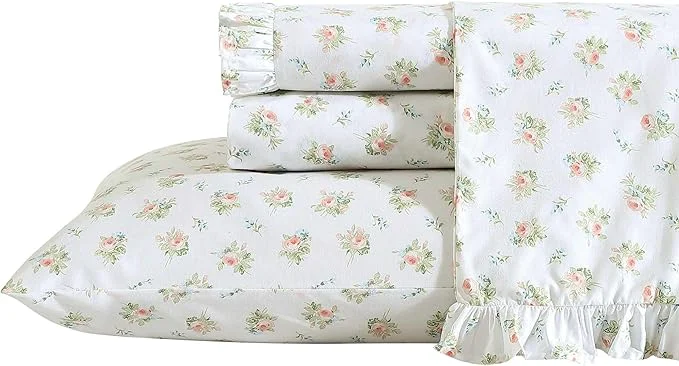 Selected Laura Ashley – Queen Sheet Set Breathable Percale Cotton Bedding 200 Thread Count Floral Home Decor Roseford Orange Queen Exceptional