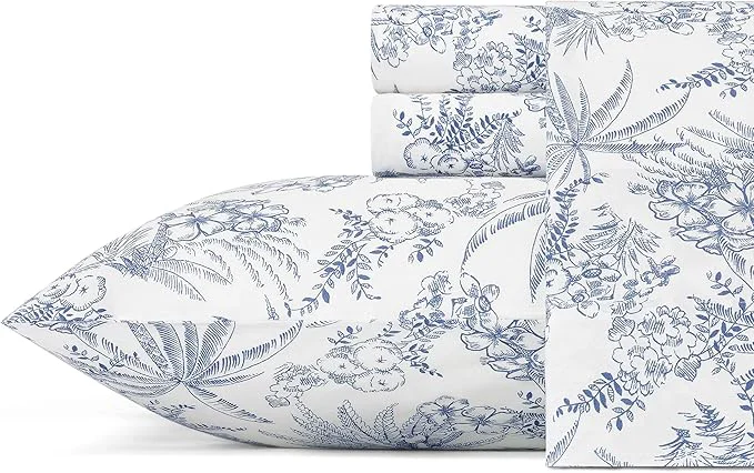 Exceptional Tommy Bahama – Queen Size Sheets Set Crisp amp Tailored Cooling Sheets with a Smooth Cotton Percale Lightweight Feel – Bed Sheets with Matching Pillowcases amp Fitted Sheet Pen and Ink Palm Blue User-Friendly