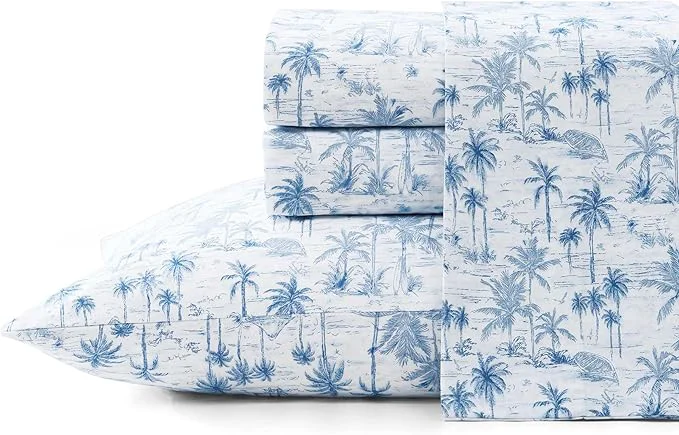 Trusted Tommy Bahama – Twin Sheet Set Crisp amp Cool Cotton Percale Bed Sheets Deep Pockets Coastal Bedding with Matching Fitted Sheet amp Pillowcase Surfside Blue Soft