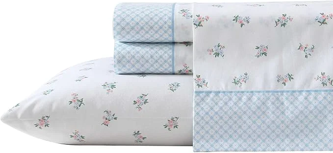 Fine Crafted Laura Ashley – Twin Sheet Set Crisp amp Cool Cotton Percale Bedding with Deep Pockets Lightweight for Year Round Comfort Bed Sheets with Matching Pillowcase Harperette Blue Clean
