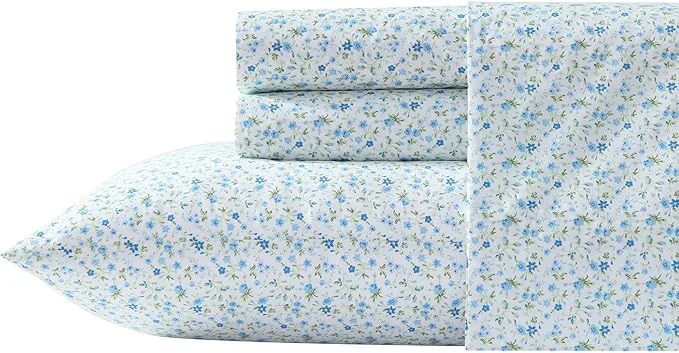 First-Class Laura Ashley – Twin Sheet Set Crisp amp Cool Cotton Percale Bedding with Deep Pockets Lightweight for Year Round Comfort Bed Sheets with Matching Pillowcase Evie Blue Reusable