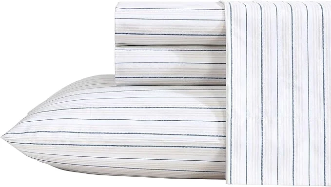 Expertly Made Nautica – King Size Sheet Set Crisp amp Tailored Cooling Sheets with a Smooth Cotton Percale Lightweight Feel – Bed Sheets with Matching Pillowcases amp Fitted Sheet Beaux Stripe Blue Easy-to-Use