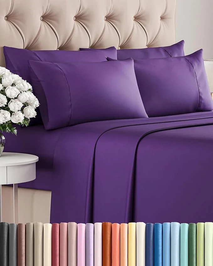 Smart King 6 Piece Sheet Set – Comfy Breathable amp Cooling – Ultra Soft Hotel Luxury Bedding Set w 8-16 Inch Deep Pockets – 1 Flat amp 1 Fitted Sheet amp 4 Pillowcases – Cozy Wrinkle amp Easy Care – Purple Premium