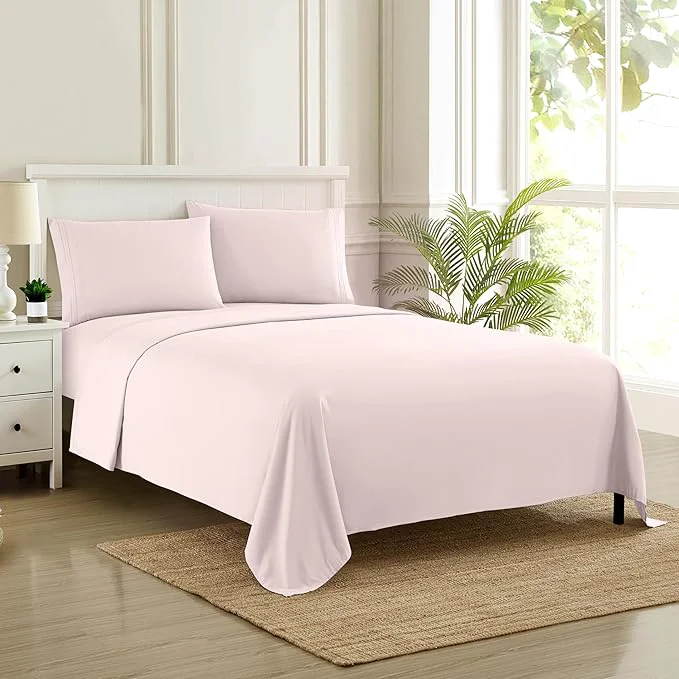 Sustainable Twin Sheets – Breathable Luxury Sheets with Full Elastic amp Secure Corner Straps Built In – 1800 Supreme Collection Extra Soft Deep Pocket Bedding Set Sheet Set EXTRA DEEP pocket – Twin Pale Pink Exclusive