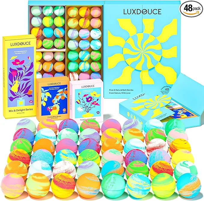 Recyclable 48 Pack Bath Bombs Gift Set – Aromatic Bubble Bombs Easy-to-Use
