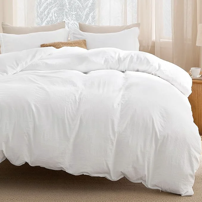 Sustainable Bedsure Removable Cover with Comforter Duvet Insert Queen – 5 Pieces White Prewashed Soft Bedding Set for All Seasons Use Includes 1 Duvet Cover 1 Comforter 1 Fitted Sheet 2 Pillow Shams Convenient