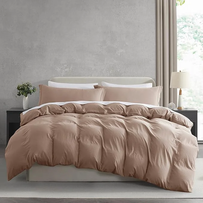 Original Design Nestl Khaki Duvet Cover Full Size – Soft Prewashed Full Size Duvet Cover Set 3 Piece with Zipper Closure 1 Duvet Cover 80×90 inches and 2 Pillow Shams High-Performance