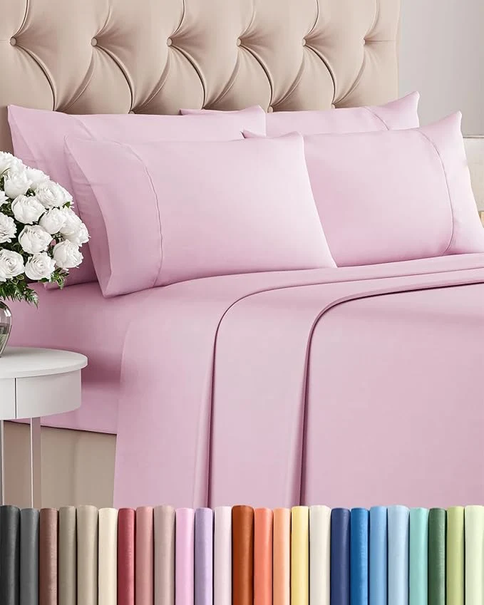 Exceptional King 6 Piece Sheet Set – Comfy Breathable amp Cooling – Ultra-Soft Hotel Luxury Bedding Set with 8-16 Inch Deep Pockets – 1 Flat amp 1 Fitted Sheet amp 4 Pillowcases – Wrinkle amp Easy Care – Light Pink Pure