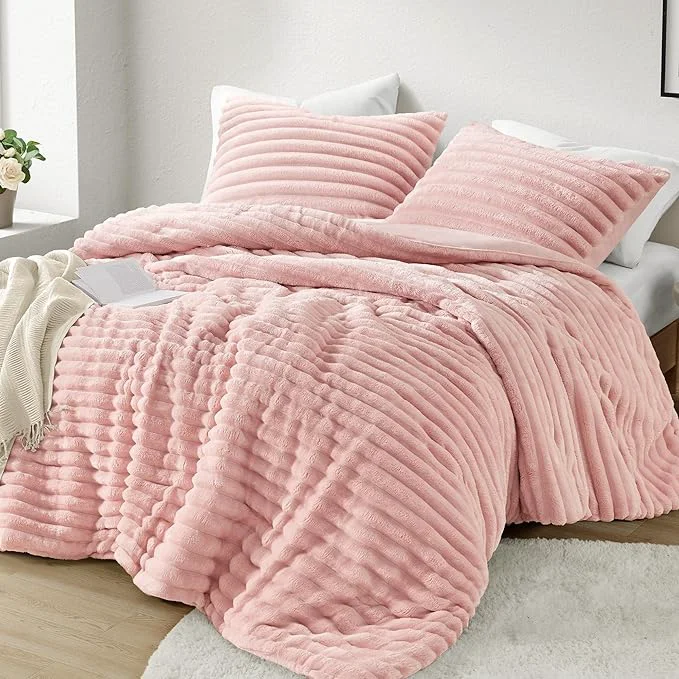 Quality Intelligent Design Queen Comforter Set Cozy Plush Bedding Microfiber Reverse 3 Piece Lightweight Super Soft Ribbed Velvet Comforter 2 Shams All Season Fluffy Bed Set Avril Full Queen Pink Powerful
