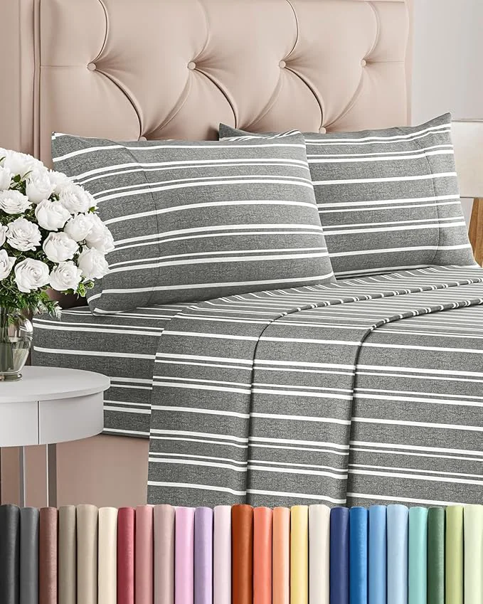 Next-Generation Twin XL 4 Piece Sheet Set – Comfy Breathable amp Cooling – Soft Hotel Luxury Bedding Set with 8-16 Inch Deep Pockets – 1 Flat amp 1 Fitted Sheet amp 2 Pillowcases – Wrinkle amp Easy Care – Grey Stripes 3 Practical