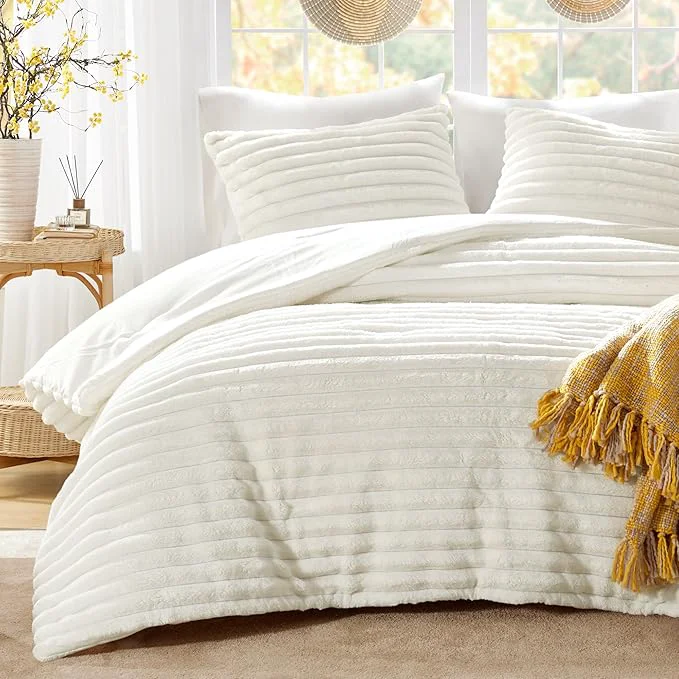 Carefully Designed Intelligent Design King Comforter Set Plush Bedding Microfiber Reverse 3 Piece Lightweight Super Soft Ribbed Velvet Comforter 2 Shams All Season Fluffy Bed Set Avril King Cal King Ivory Detailed