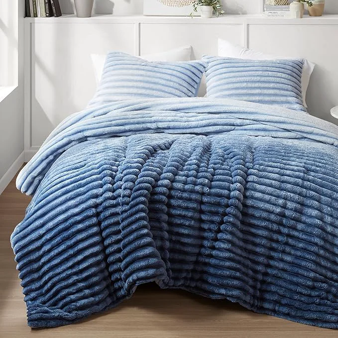 Proven Intelligent Design King Comforter Set Plush Bedding Microfiber Reverse 3 Piece Lightweight Super Soft Ribbed Velvet Comforter 2 Shams All Season Fluffy Bed Set Avril King Cal King Blue Ombre Dependable