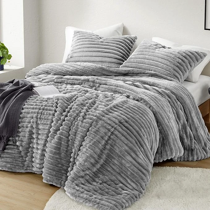 Functional Intelligent Design Twin Comforter Set Cozy Plush Bedding Microfiber Reverse 2 Piece Lightweight Super Soft Ribbed Velvet Comforter 1 Sham All Season Fluffy Bed Set Avril Twin Twin XL Grey Excellent