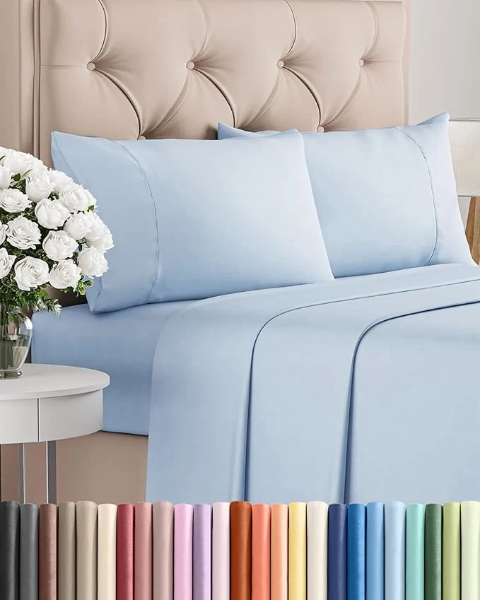 High-Grade Twin XL 4 Piece Sheet Set – Comfy Breathable amp Cooling – Ultra-Soft Hotel Luxury Bedding Set w 8-16 Inch Deep Pockets – 1 Flat amp 1 Fitted Sheet amp 2 Pillowcases – Wrinkle amp Easy Care – Sky Blue Selected