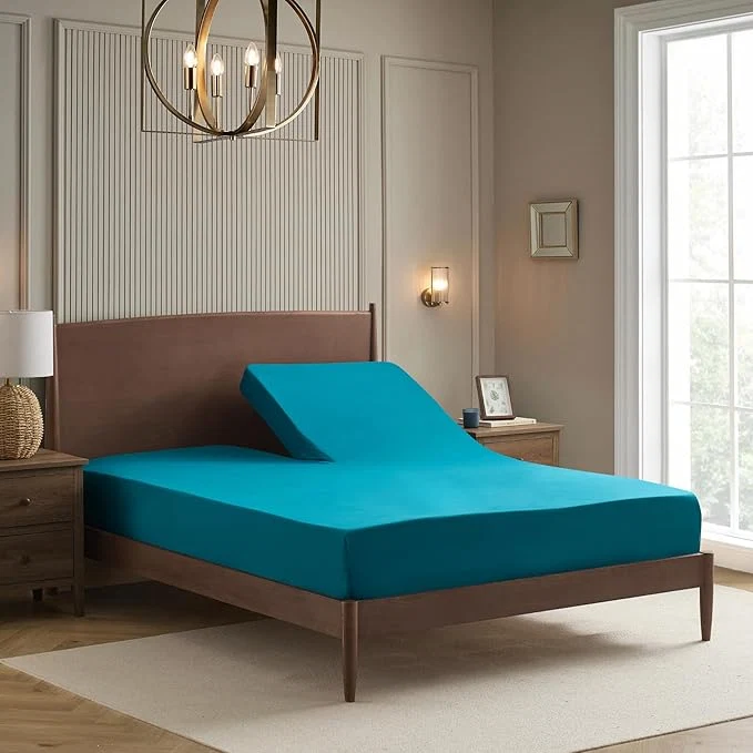 Traditional Split Head King Sheets Set for Adjustable Beds 4 Piece Flex Top Bed Sheets – Deep Pocket Split Top Fitted Sheet with Built-in Corner Straps Luxury Soft Cooling Bedding Wrinkle Resistant Teal Trendy