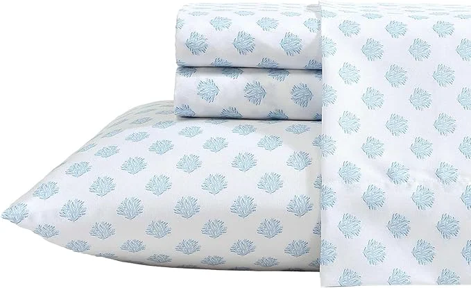 Verified Nautica – Sheet Set Breathable amp Cooling Microfiber Bedding with Matching Pillowcases Deep Pocket Fully Elasticized Coastal Coral Ocean Breeze Blue Full Sophisticated