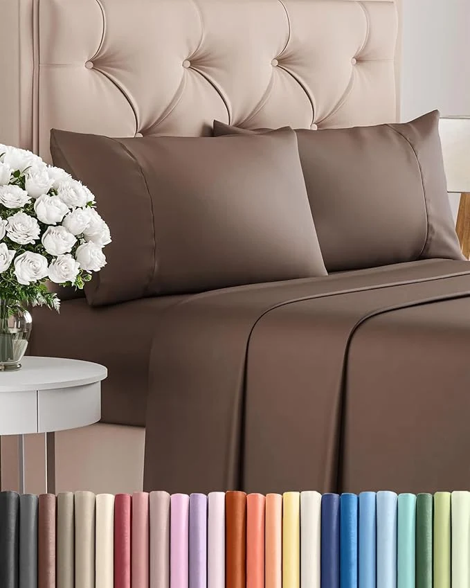 Authentic Twin 4 Piece Sheet Set – Comfy Breathable amp Cooling – Ultra Soft Hotel Luxury Bedding Set with 8-16 Inch Deep Pockets – 1 Flat amp 1 Fitted Sheet amp 2 Pillowcases – Cozy Wrinkle amp Easy Care – Brown Lightweight