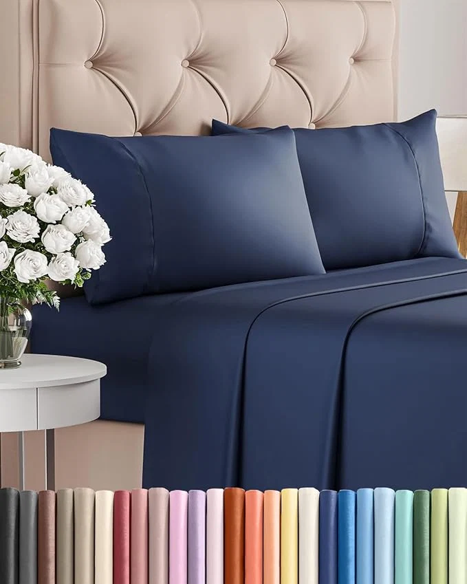 Specialty Twin 4 Piece Sheet Set – Comfy Breathable amp Cooling – Ultra-Soft Hotel Luxury Bedding Set with 8-16 Inch Deep Pockets – 1 Flat amp 1 Fitted Sheet amp 2 Pillowcases – Wrinkle amp Easy Care – Navy Blue Advanced