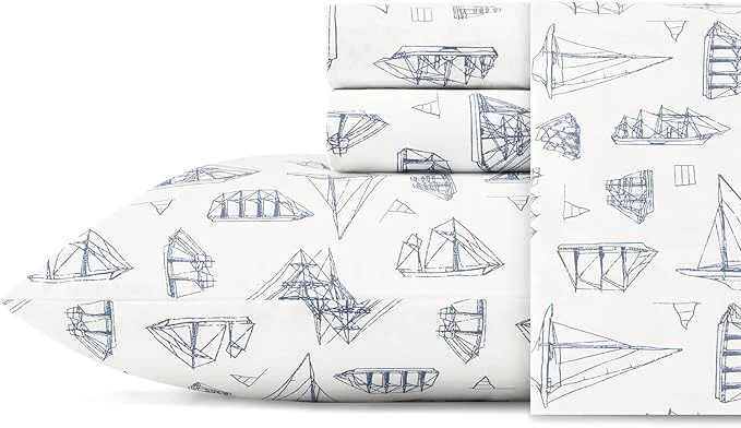Premium Nautica – Twin XL Size Sheet Set Crisp amp Tailored Cooling Sheets with a Smooth Cotton Percale Lightweight Feel – Bed Sheets with Matching Pillowcase amp Fitted Sheet Whitewood Sail Blue Modern
