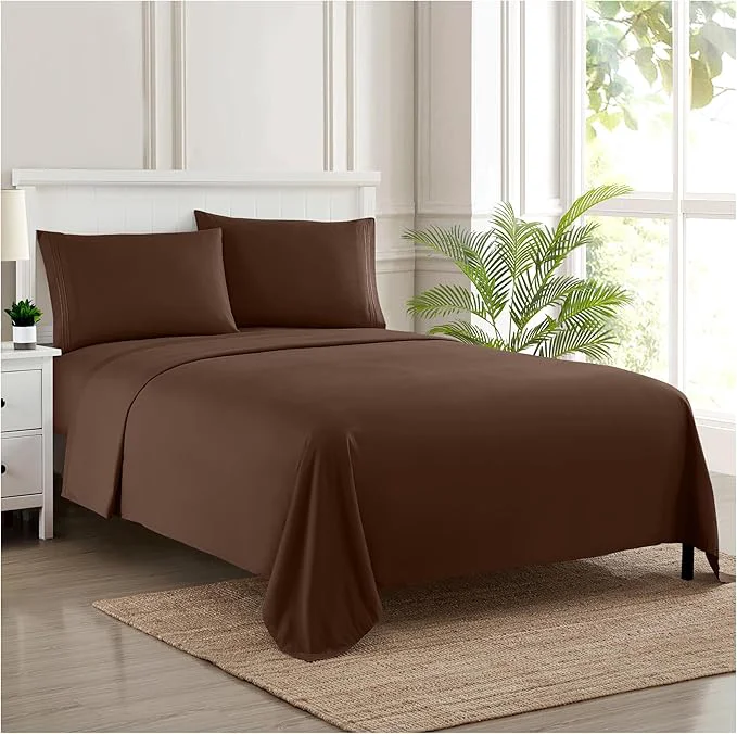 Twin XL Sheets – Breathable Luxury Sheets with Full Elastic amp Secure Corner Straps Built In – 1800 Supreme Collection Extra Soft Deep Pocket Bedding Set Sheet Set Twin XL Brown Environmentally Friendly