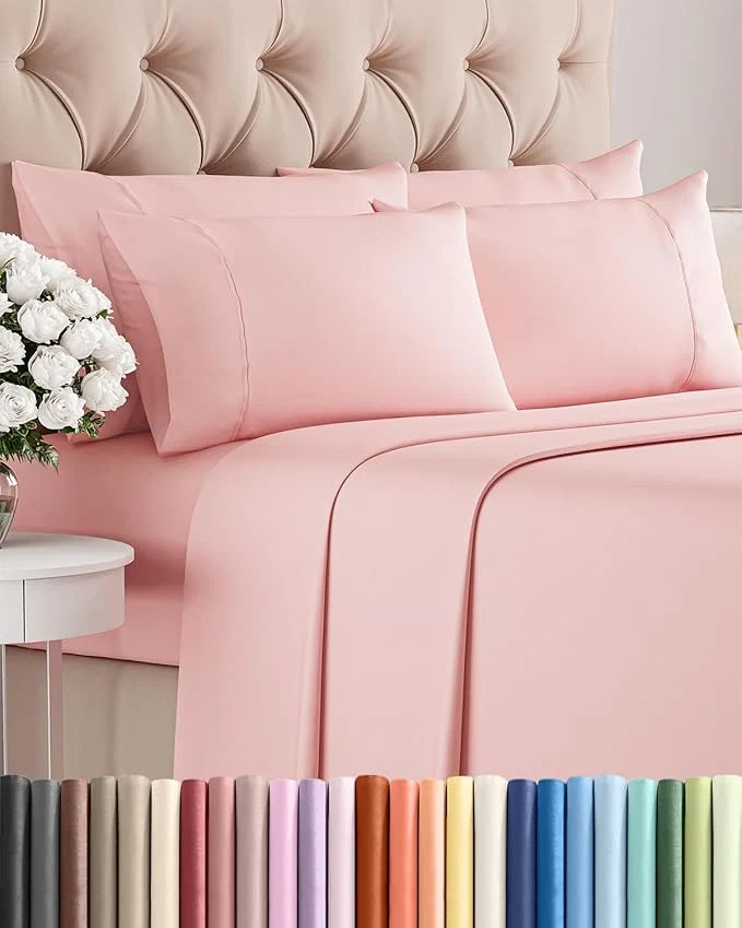 Expertly Made King 6 Piece Sheet Set – Comfy Breathable amp Cooling – Ultra-Soft Hotel Luxury Bedding Set with 8-16 Inch Deep Pockets – 1 Flat amp 1 Fitted Sheet amp 4 Pillowcases – Wrinkle amp Easy Care – Baby Pink Clean