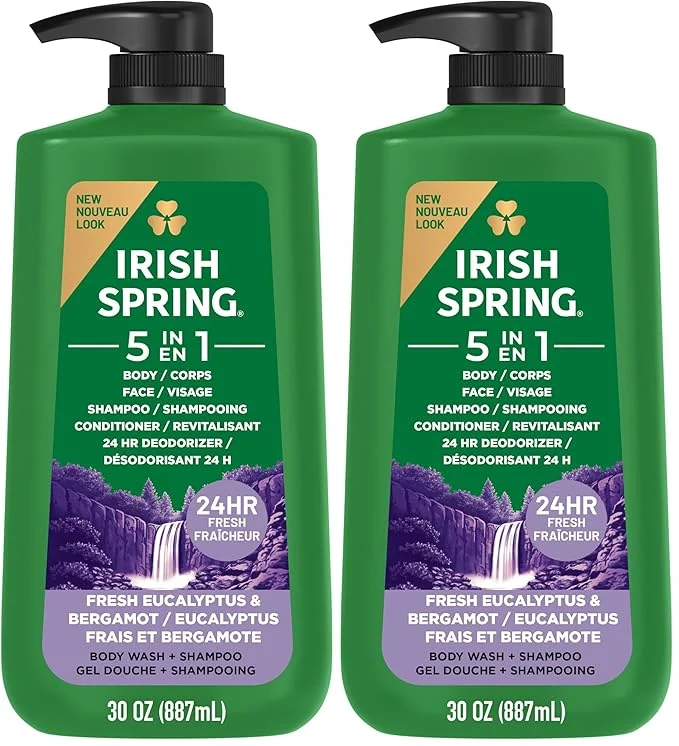 Premium Material Irish Spring 5 in 1 Body Wash for Men 24 Hour Freshness For Body Face Hair Healthy