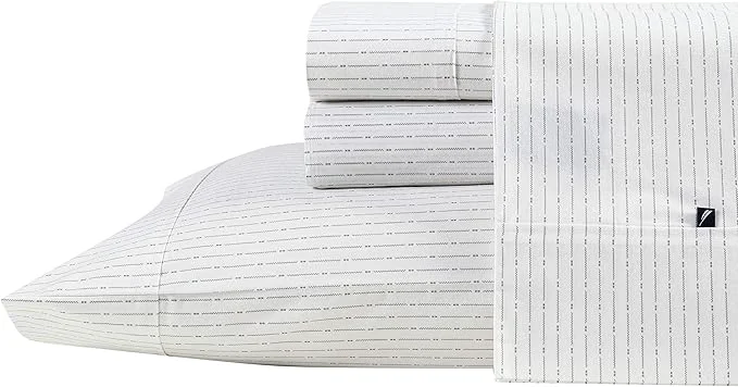 Safe Nautica – Queen Sheets Cotton Percale Bedding Set Casual Home Decor Buoy Line Grey Queen Authentic
