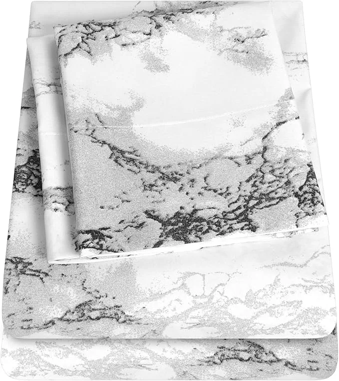 Pure 1500 Supreme Collection Extra Soft Marble Print 4-Piece Sheet Set- Luxury Bed Sheets Set with Deep Pocket Wrinkle Bedding King Size Convenient