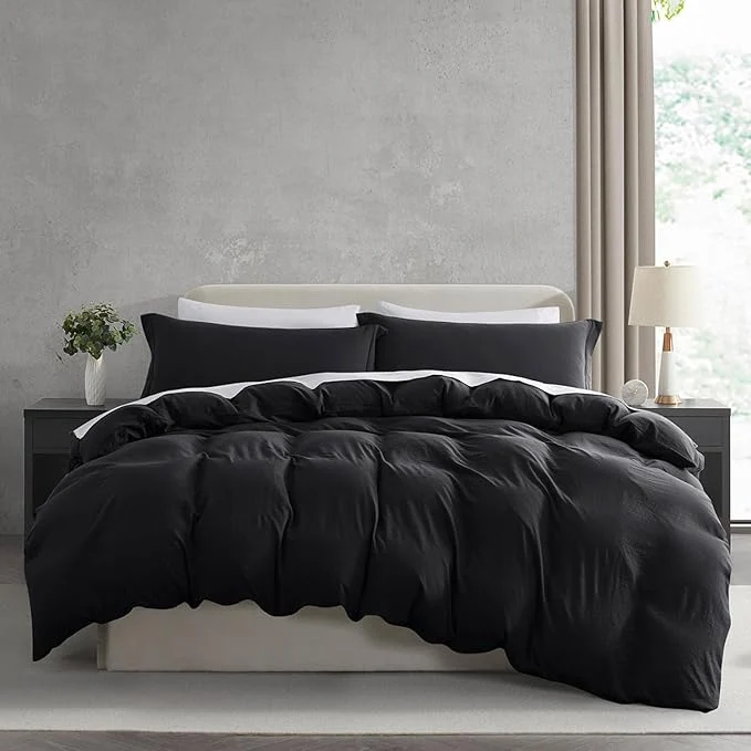 Premium Material Nestl Black Duvet Cover Full Size – Soft Prewashed Full Size Duvet Cover Set 3 Piece with Zipper Closure 1 Duvet Cover 80×90 inches and 2 Pillow Shams – No Comforter Eco-Friendly