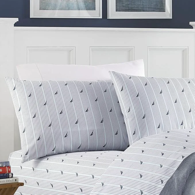 Contemporary Nautica – Twin Size Sheet Set Crisp amp Tailored Cooling Sheets with a Smooth Cotton Percale Lightweight Feel – Bed Sheets with Matching Pillowcase amp Fitted Sheet Audley Stripe Blue Original Design