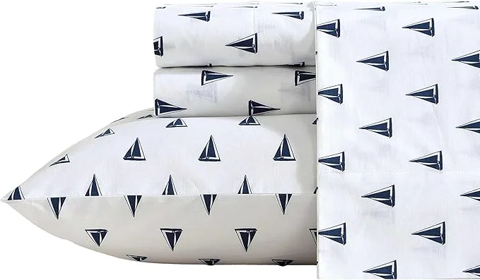 Next-Generation Nautica – Sheets Cotton Percale Bedding Set with Matching Pillowcases Crisp amp Cool Deep Pocket Windtale Boat Navy Full Stylish