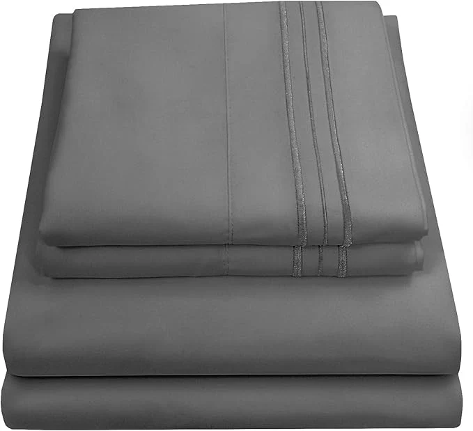 Crafted Queen Size Bed Sheets – Breathable Luxury Sheets with Full Elastic amp Secure Corner Straps Built In – 1800 Supreme Collection Extra Soft Deep Pocket Bedding Set Sheet Set Queen Gray Pure