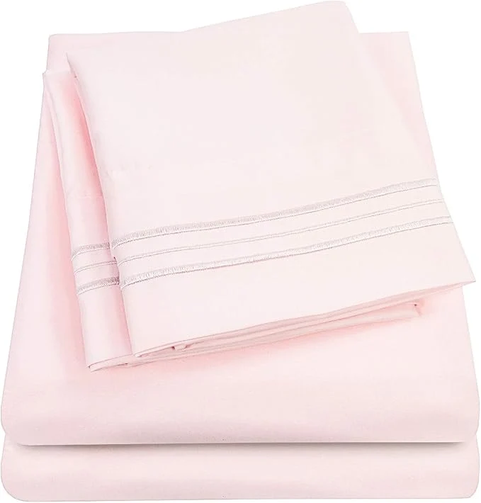 Crafted 1500 Supreme Collection Extra Deep Pocket Sheets Set – Luxury Soft Bed Sheets Wrinkle Bedding Over 40 Colors 21 inch Extra Deep Pocket Full Pale Pink Authentic