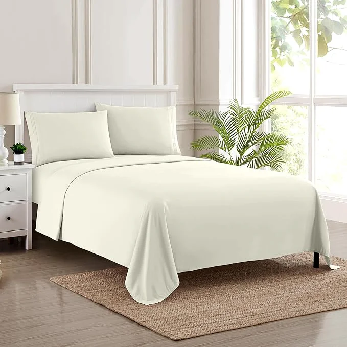 Refined King Size Sheets – Breathable Luxury Bed Sheets with Full Elastic amp Secure Corner Straps Built In – 1800 Supreme Collection Extra Soft Deep Pocket Bedding Sheet Set EXTRA DEEP pocket – King Ivory Pure