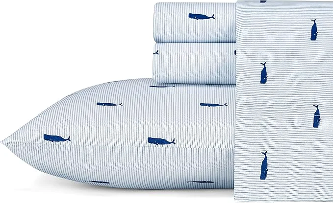Convenient Nautica – Twin Size Sheet Set Crisp amp Tailored Cooling Sheets with a Smooth Cotton Percale Lightweight Feel – Bed Sheets with Matching Pillowcase amp Fitted Sheet Whale Stripe Blue Unique