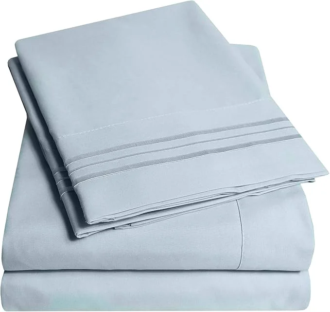 Outstanding 1500 Supreme Collection Queen Sheet Sets Misty – Luxury Hotel Bed Sheets and Pillowcase Set for Queen Mattress – Extra Soft Elastic Corner Straps Deep Pocket Sheets Queen Misty Durable