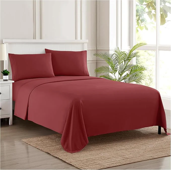 Durable Twin XL Sheets – Breathable Luxury Sheets with Full Elastic amp Secure Corner Straps Built In – 1800 Supreme Collection Extra Soft Deep Pocket Bedding Set Sheet Set Twin XL Burgundy Verified
