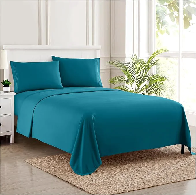 Fine Crafted California King Sheet Sets – Breathable Luxury Sheets with Full Elastic amp Secure Corner Straps Built In – 1800 Supreme Collection Cal King Deep Pocket Bedding Set Sheet Set California King Teal Quality