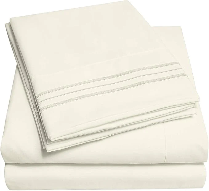 Convenient 1500 Supreme Collection Extra Deep Pocket Sheets Set – Luxury Soft Bed Sheets Wrinkle Bedding Over 40 Colors 21 inch Extra Deep Pocket King Ivory Elite