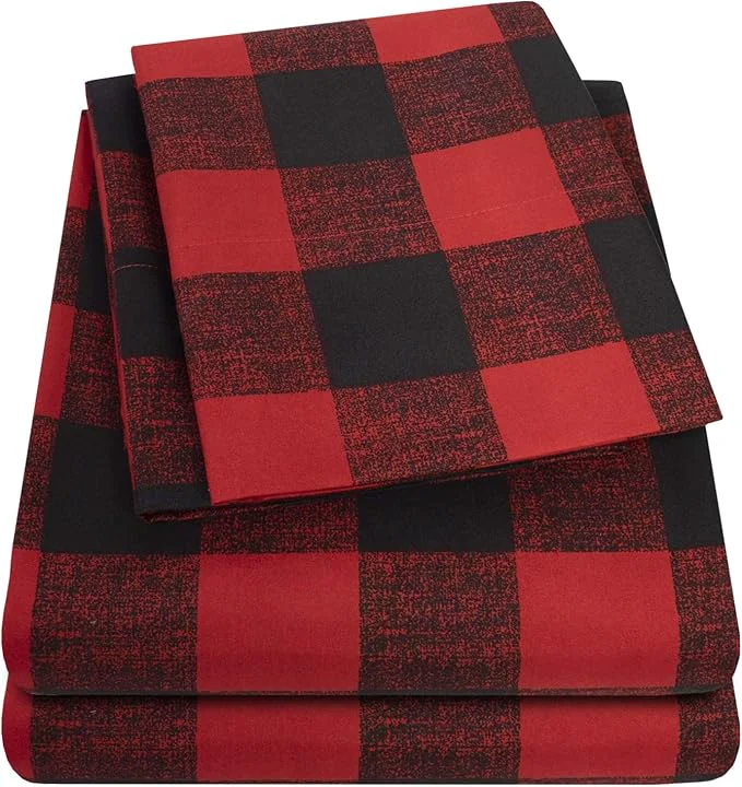 Natural 1500 Supreme Collection Buffalo Print Sheet Set Queen Size – Luxury Bed Sheets Set with Deep Pocket Wrinkle Bedding Queen Burgundy Black Buffalo Print Excellent