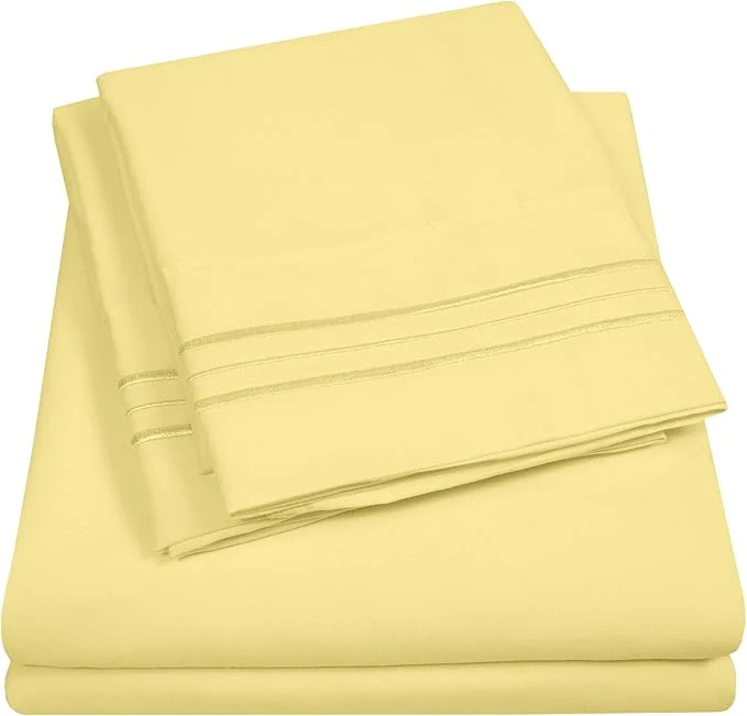 Flexible 1500 Supreme Collection Full Sheet Sets Pale Yellow – Luxury Hotel Bed Sheets and Pillowcase Set for Full Mattress – Extra Soft Elastic Corner Straps Deep Pocket Sheets Full Pale Yellow Fine Crafted