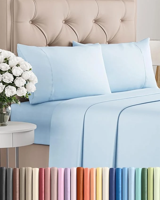 Convenient Twin 4 Piece Sheet Set – Comfy Breathable amp Cooling – Ultra-Soft Hotel Luxury Bedding Set with 8-16 Inch Deep Pockets – 1 Flat amp 1 Fitted Sheet amp 2 Pillowcases – Wrinkle amp Easy Care – Baby Blue High-Grade