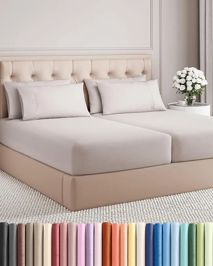 Official Split King 7 Piece Sheet Set – Comfy Breathable amp Cooling – Soft Hotel Luxury Bedding Set with 8-16 Inch Deep Pockets – 1 Flat amp 2 Fitted Sheet amp 4 Pillowcases – Wrinkle amp Easy Care – Light Grey Specialty